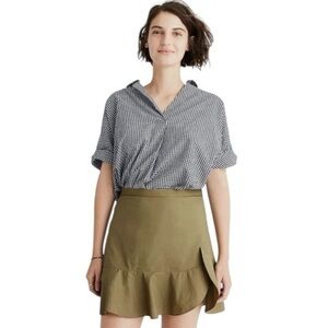 Madewell Skirt Green Faux Wrap Mini Size 10 Cotton Skirt With Ruffle Edge